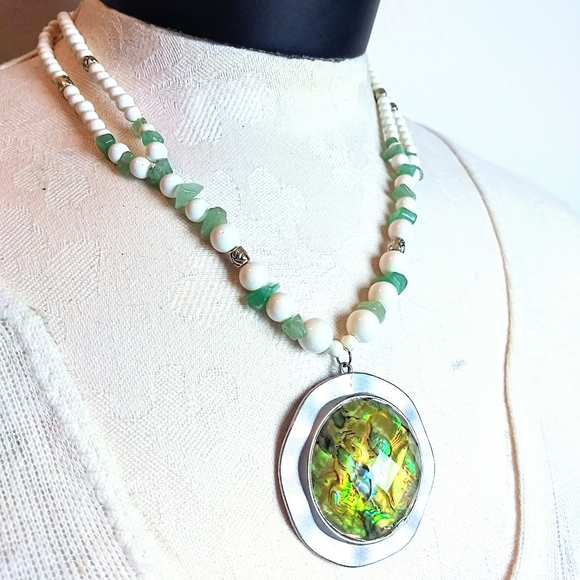 Piece #255 "Mermaiden" Aventurine Acrylic Necklace - Picture 2 of 5